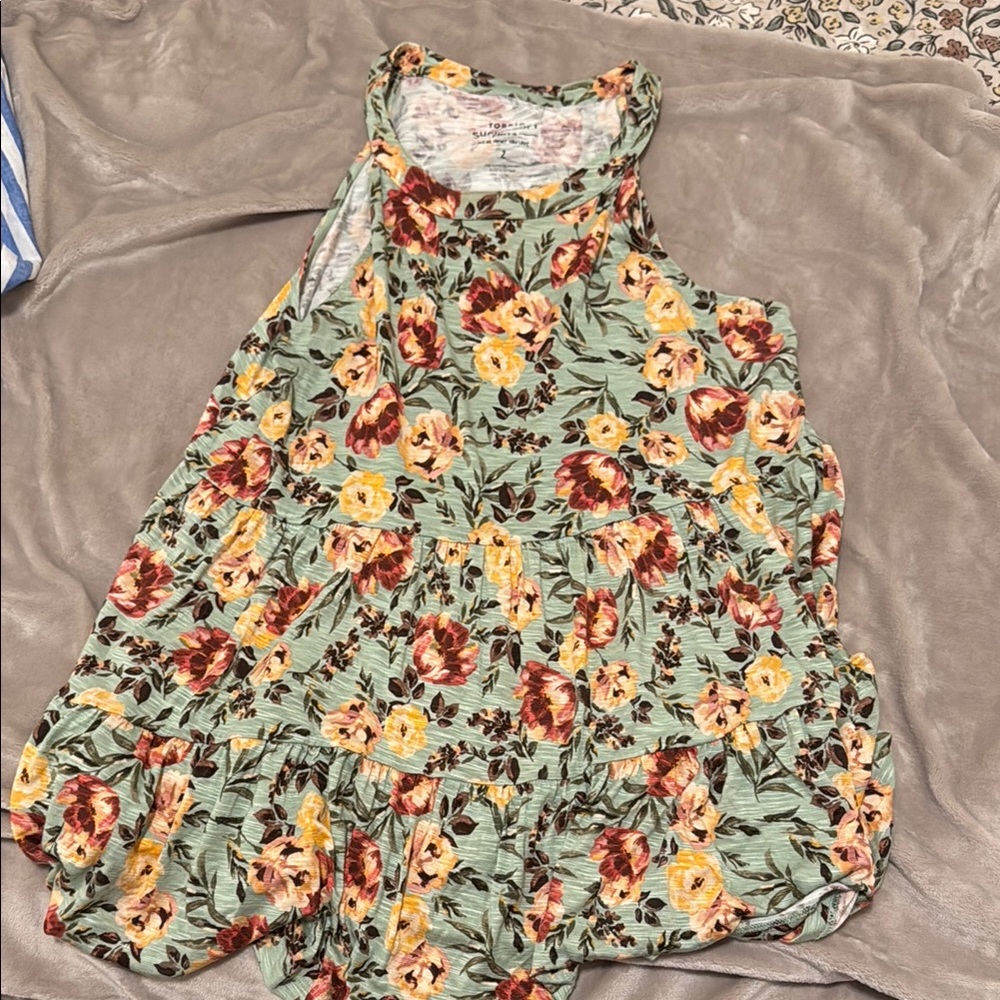 Floral Sleeveless Top - Green and Yellow